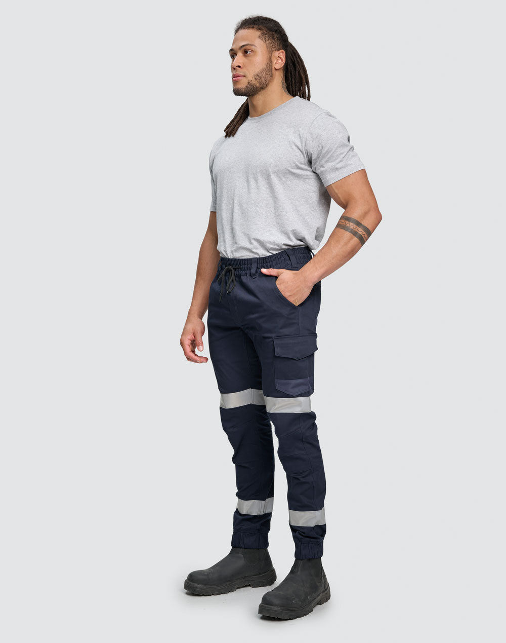 Australian Industrial Unisex Cotton Stretch Drill Cuffed Work Pants with Tapes - WP28HV