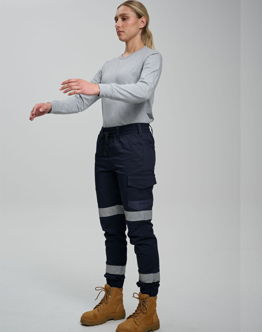 Australian Industrial Unisex Cotton Stretch Drill Cuffed Work Pants with Tapes - WP28HV