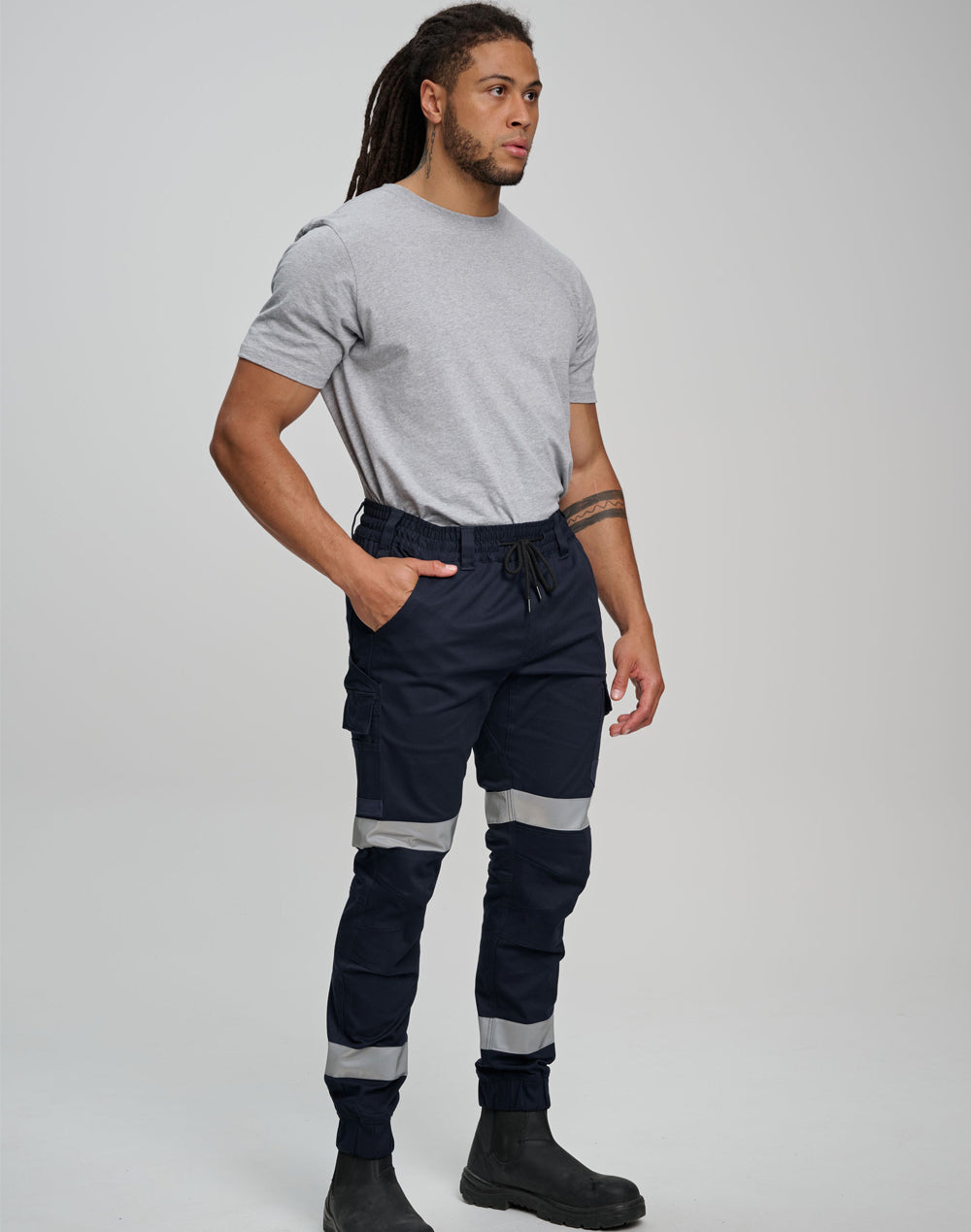 Australian Industrial Unisex Cotton Stretch Drill Cuffed Work Pants with Tapes - WP28HV