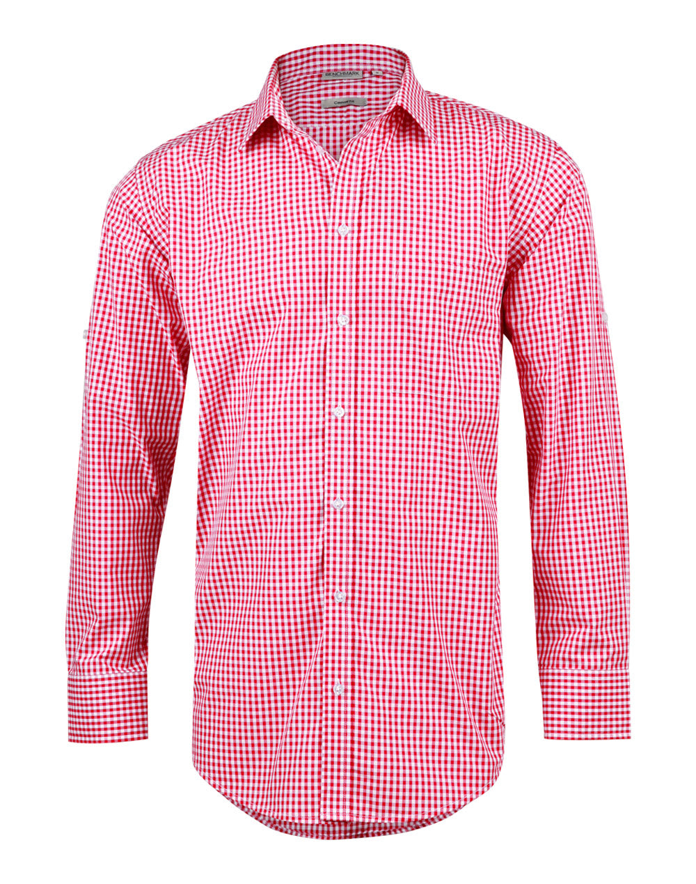 M7300L Men’s Gingham Check Long Sleeve Shirt with Roll-up Tab Sleeve