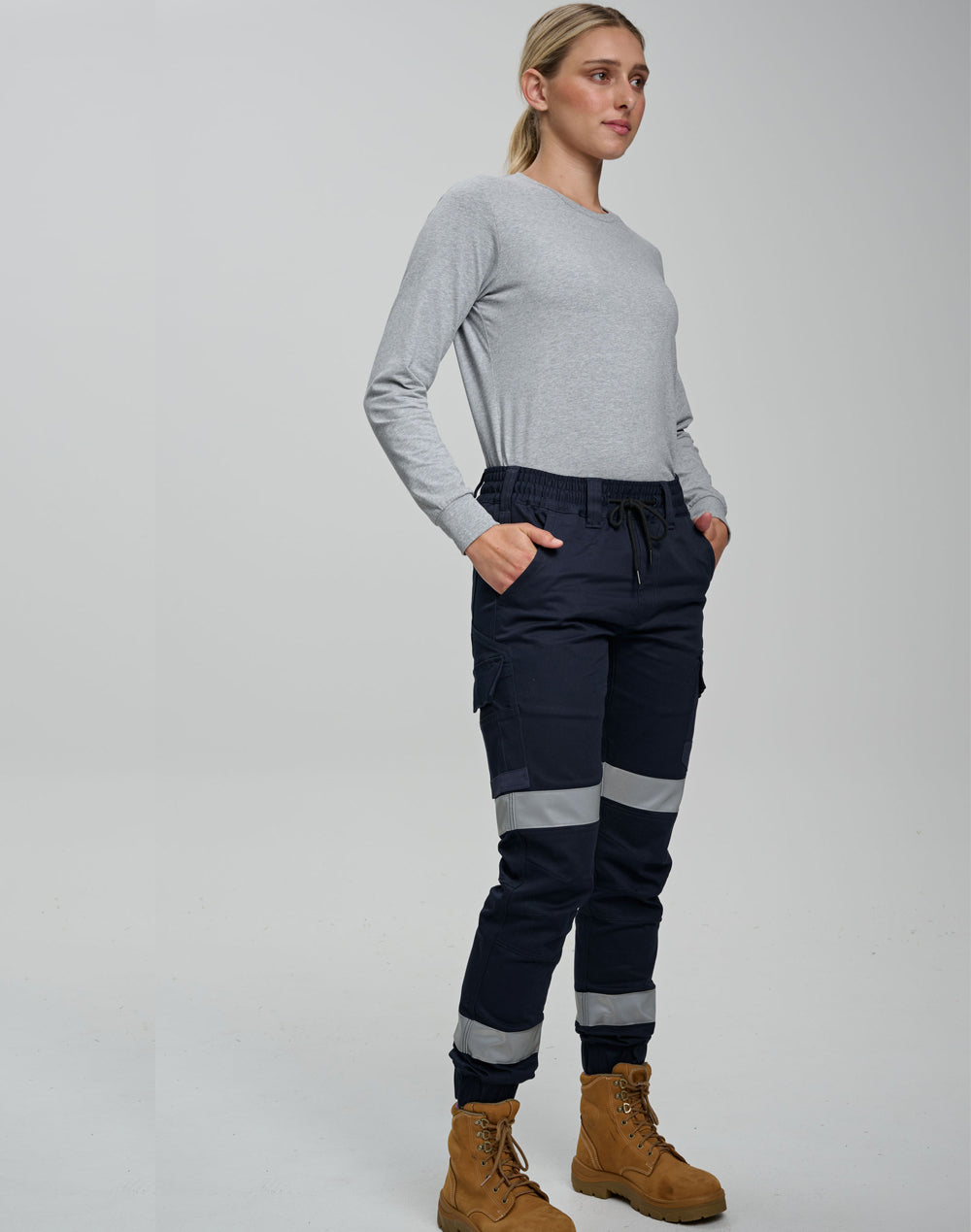 Australian Industrial Unisex Cotton Stretch Drill Cuffed Work Pants with Tapes - WP28HV