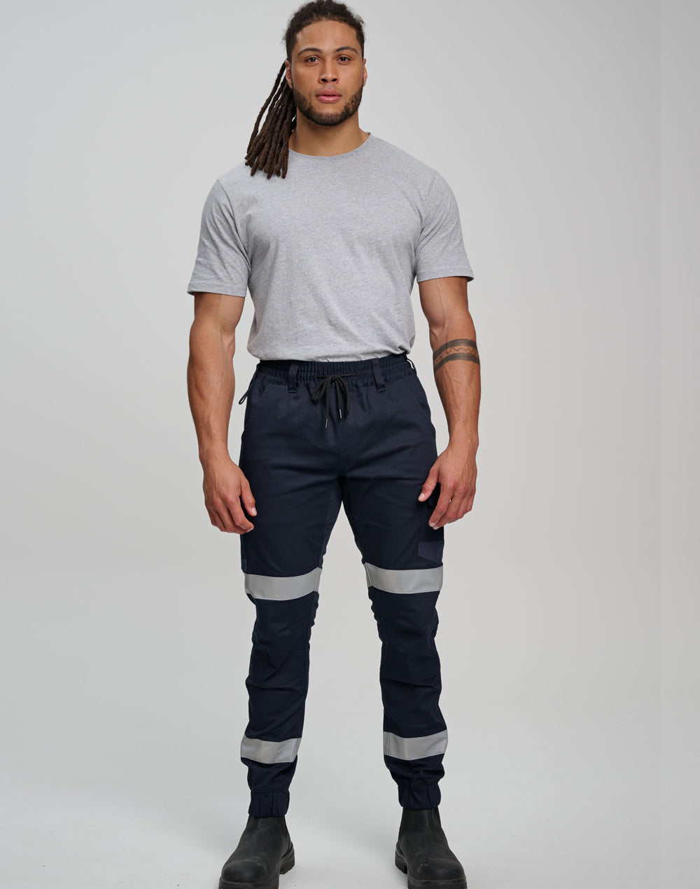 Australian Industrial Unisex Cotton Stretch Drill Cuffed Work Pants with Tapes - WP28HV
