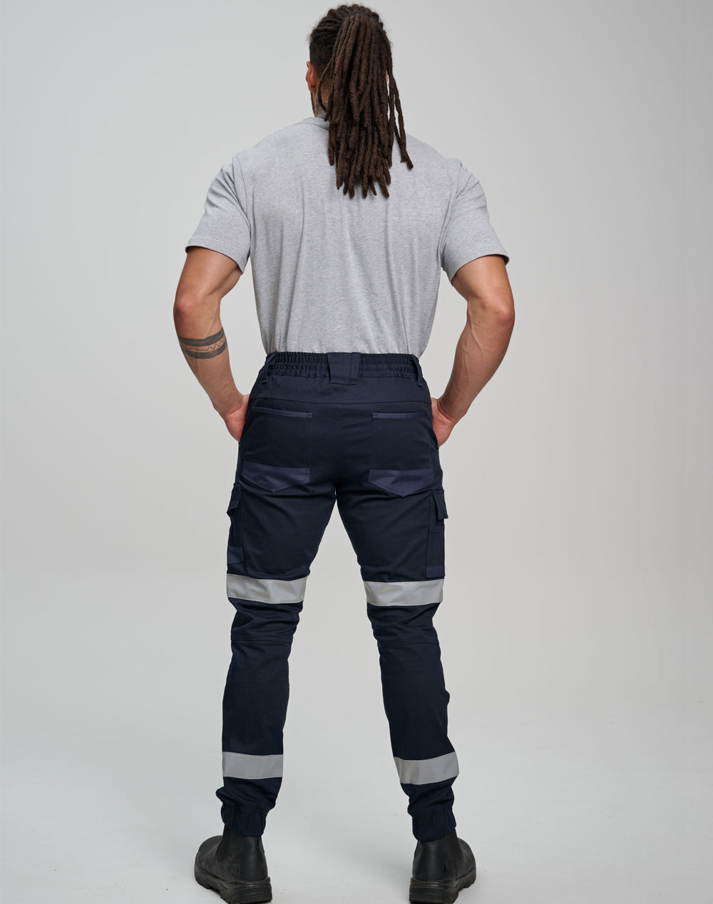 Australian Industrial Unisex Cotton Stretch Drill Cuffed Work Pants with Tapes - WP28HV