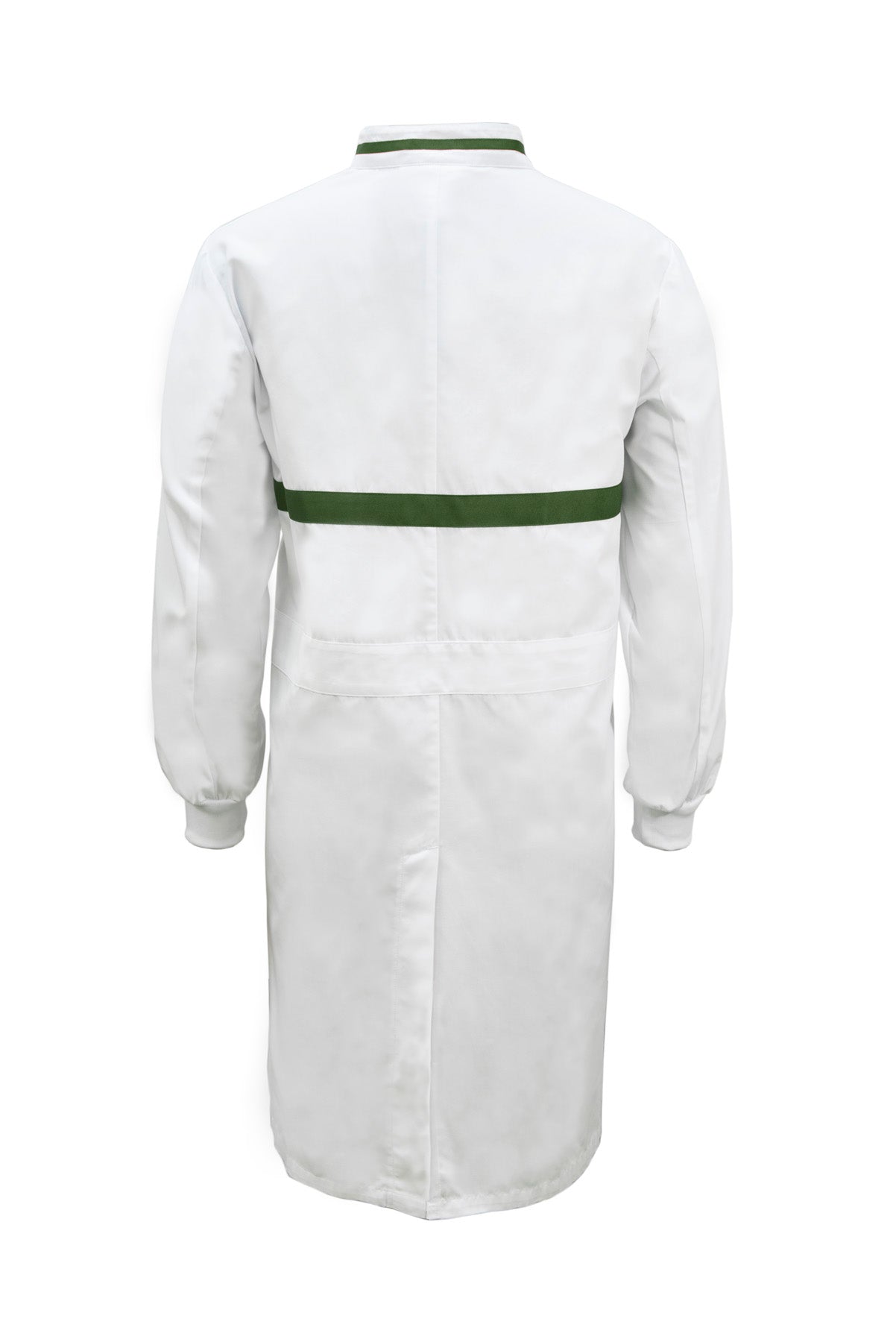 WJ3197 Food Industry Long Length Dustcoat With Mandarin Collar, Contrast Trims On Collar And Chest, Long Sleeve  With Cuff
