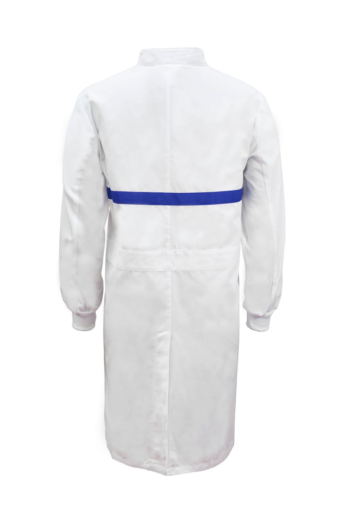 WJ3198 Food Industry Long Length Dustcoat With Mandarin Collar, Contrast Trims On Chest