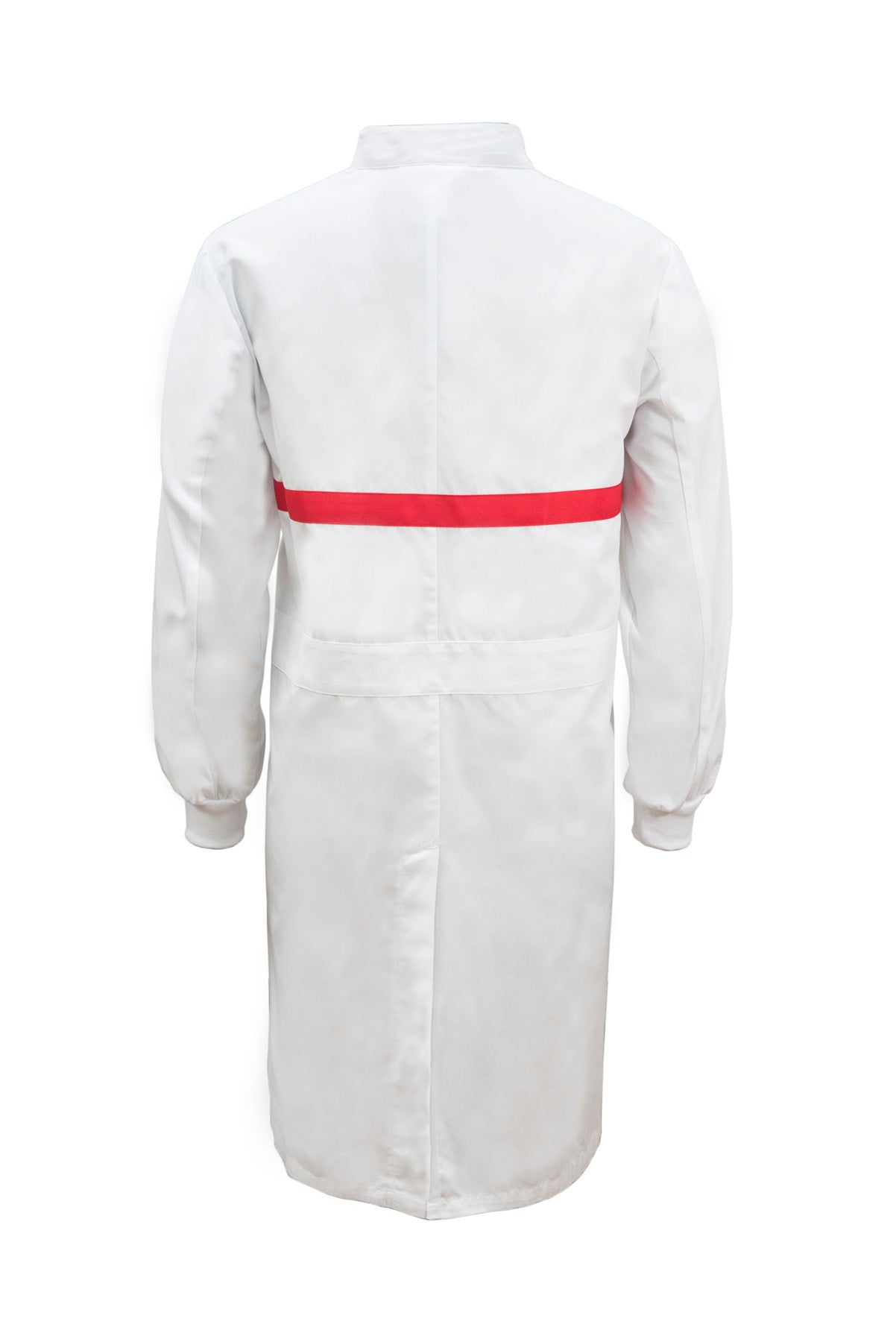 WJ3198 Food Industry Long Length Dustcoat With Mandarin Collar, Contrast Trims On Chest
